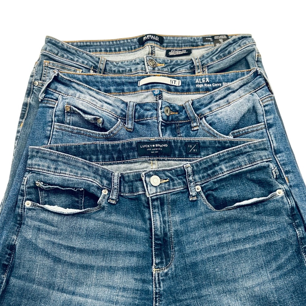 Lucky !It Alex Jeans Womens 12 Distressed Straight Skinny Denim Bundle Lot 3